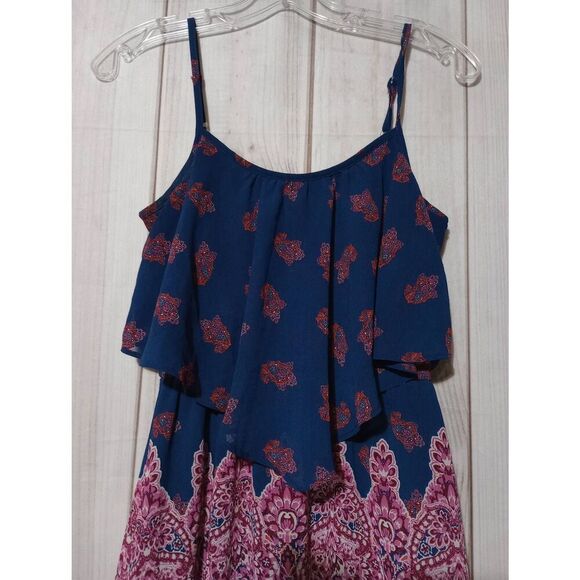 Xhiliration Dress Ladies Small Navy Pink Floral Spaghetti Strap Mini Y2K - Picture 3 of 7
